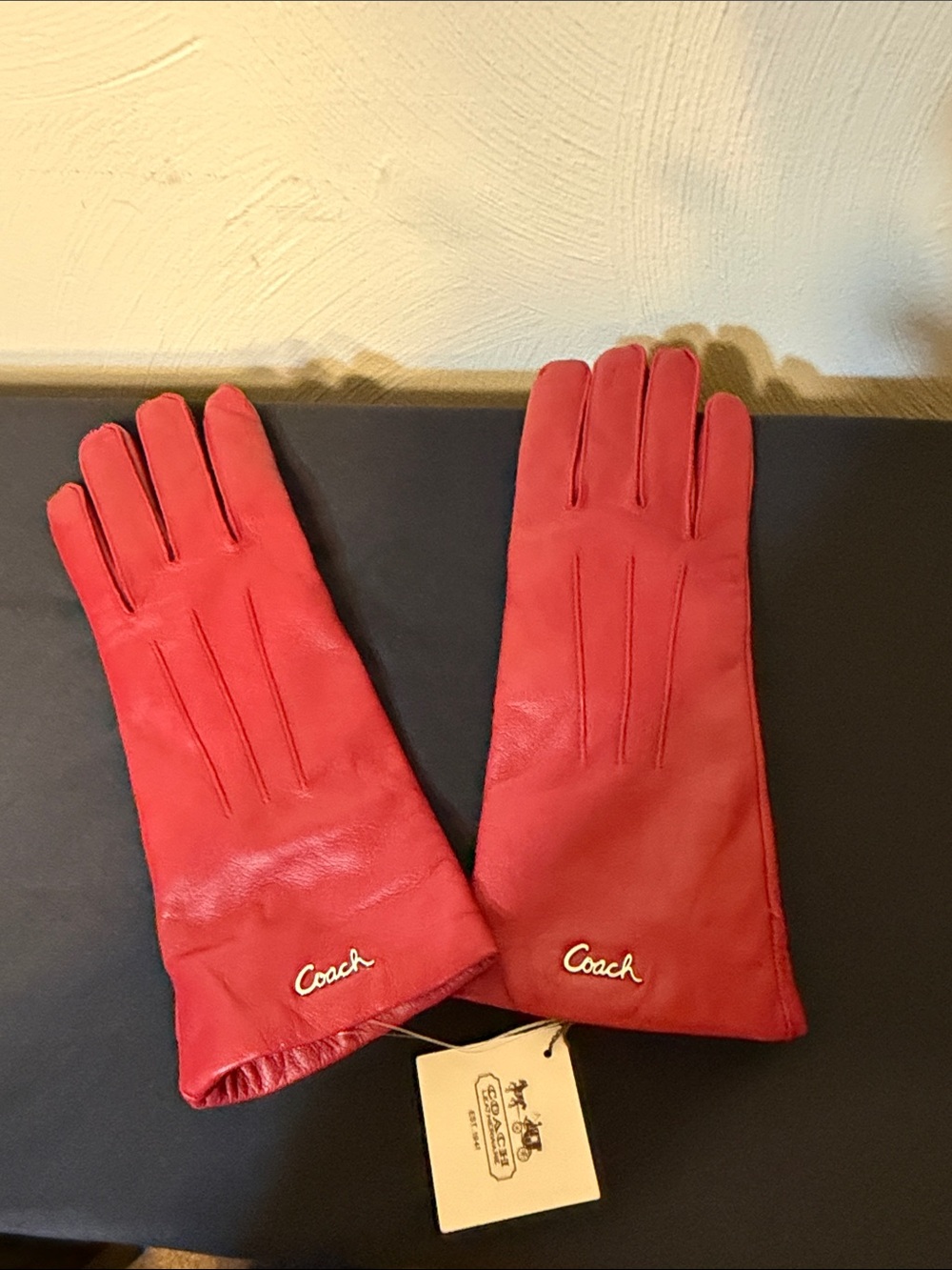 NWT Red leather Coach lined gloves size 8